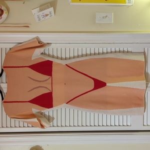 Fashion Brand Company Bikini Illusion Dress Red & Beige Medium
